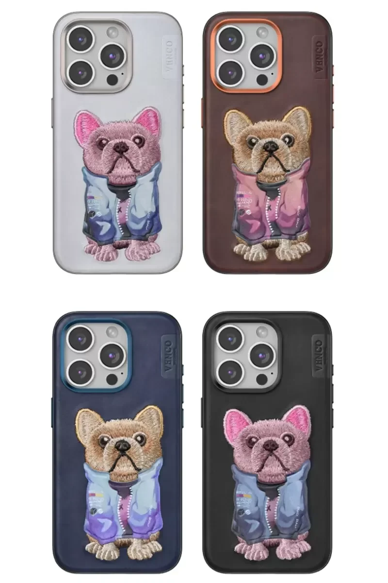 iPhone 15 Pro Max ile Uyumlu Sevimli Köpek Desenli Kılıf - Lacivert Darbe Korumalı