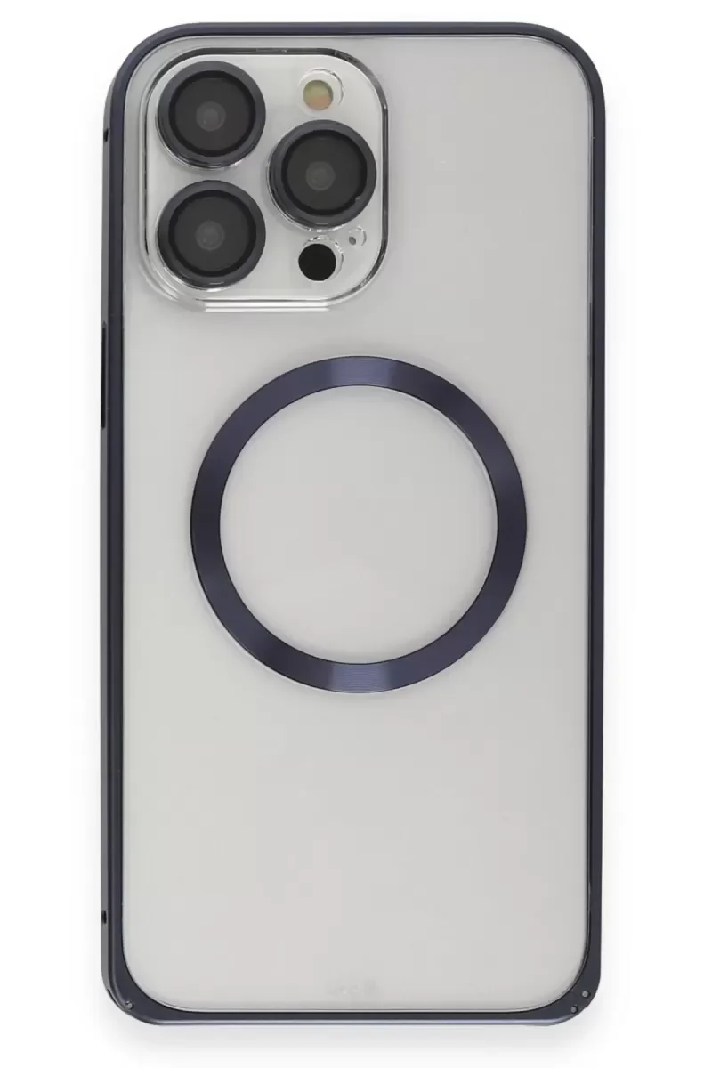 iPhone 15 Pro Max ile Uyumlu Metal Bumper Kılıf - Magsafe Destekli, Lacivert iPhone 15 Pro Max ile Uyumlu Metal Bumper Kılıf - Magsafe Destekli, Lacivert