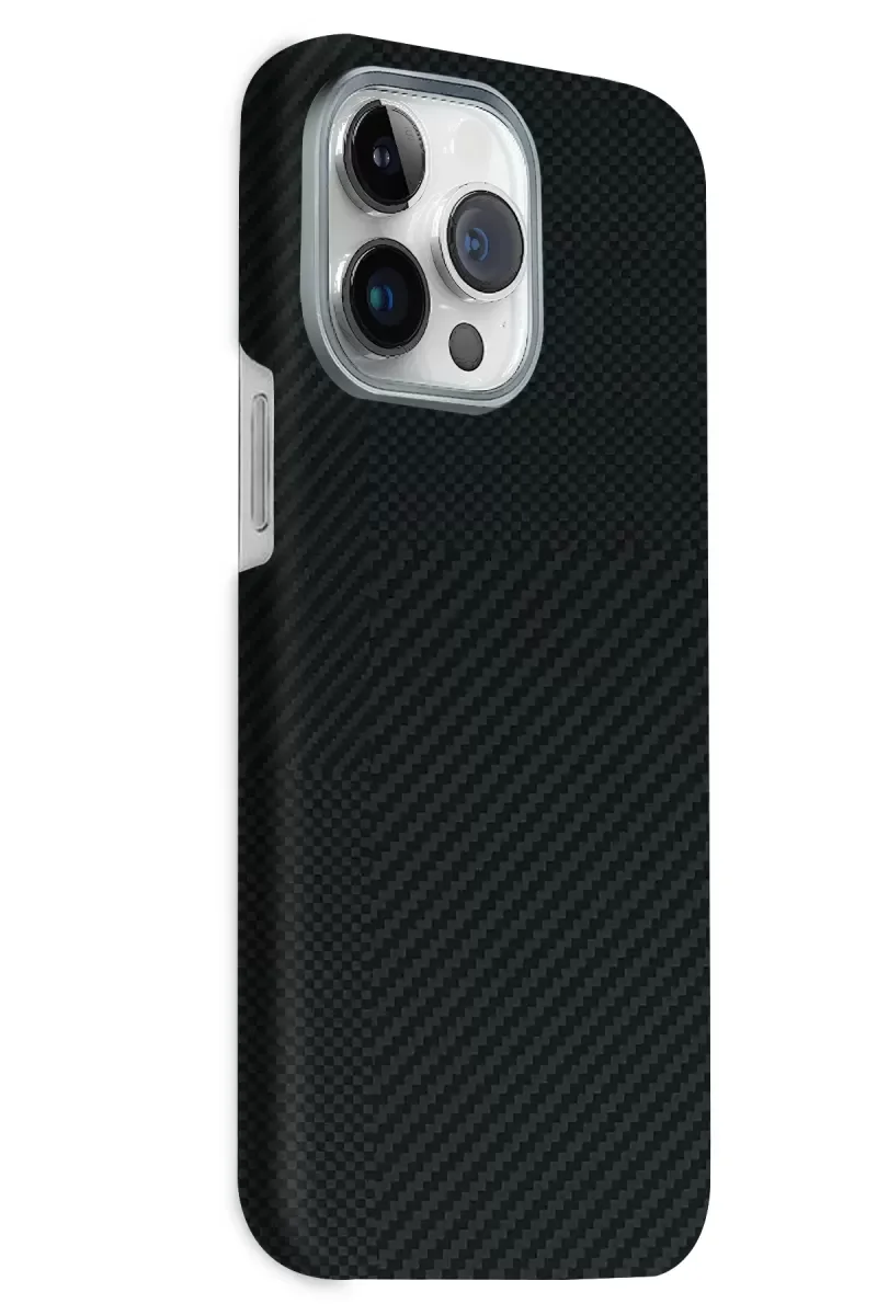 iPhone 15 Pro Max ile Uyumlu Volt MagSafe Kapak - Siyah, Kevlar Desenli Darbe Emici Kılıf
