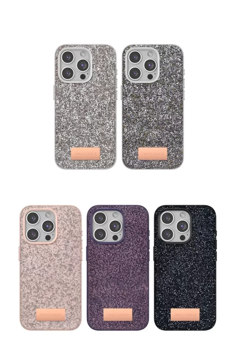 iPhone 15 Pro Max ile Uyumlu Bright Simli Kapak - Pembe Boncuk İşlemeli Şık Telefon Kılıfı