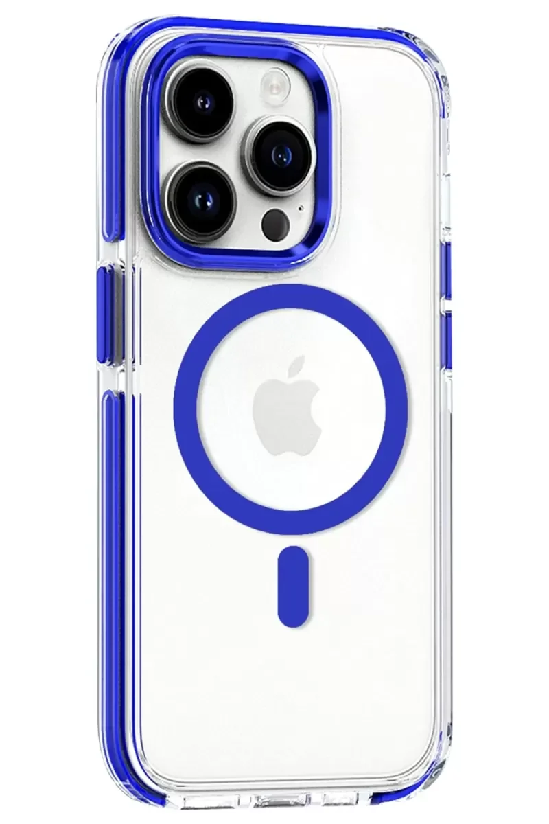 iPhone 15 Pro Max ile Uyumlu Mavi MagSafe Kılıf - 5 Kat Düşme Dayanıklı, Anti-Sarı N52 Mıknatıslı Koruyucu Kapak