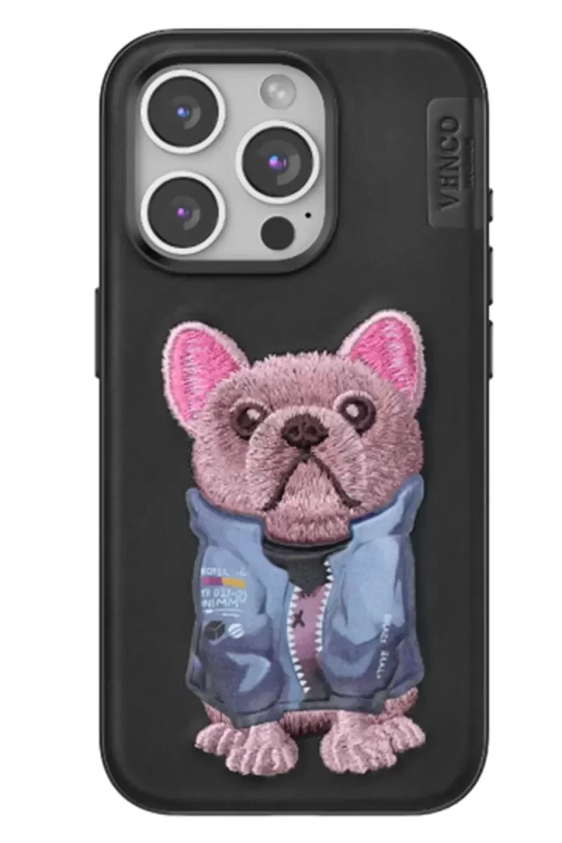 iPhone 15 Pro Max ile Uyumlu Sevimli Köpek Desenli Kılıf - Siyah Darbe Koruma