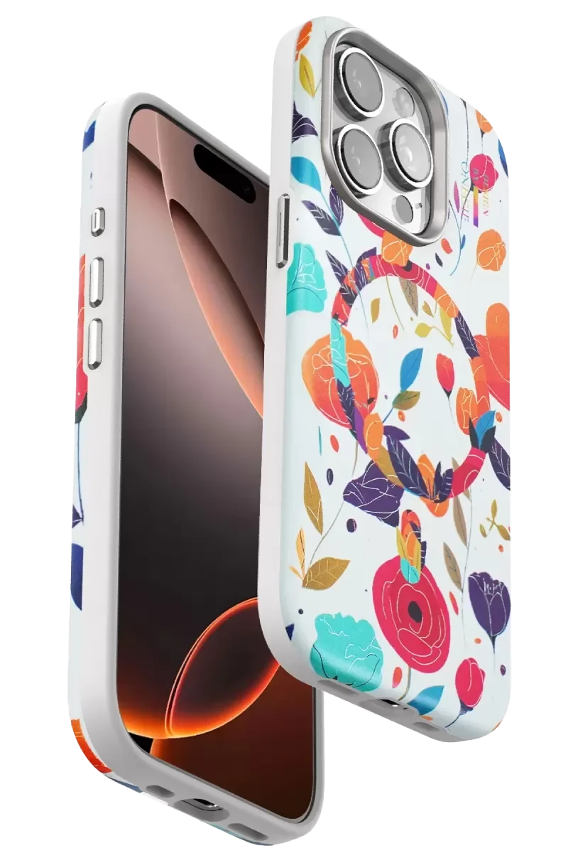 iPhone 15 Pro Max ile Uyumlu Flower Series MagSafe Kılıf - Beyaz 3D Gül Desenli Dayanıklı Kapak