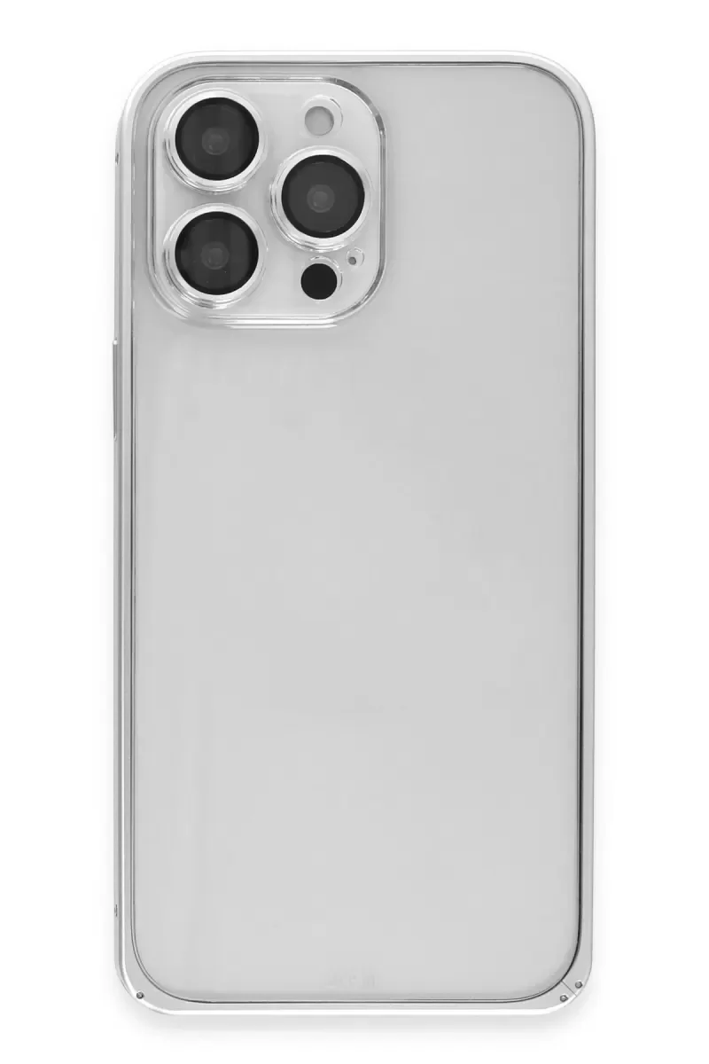 iPhone 15 Pro Max ile Uyumlu Metal Bumper Mat Kapak - Gümüş