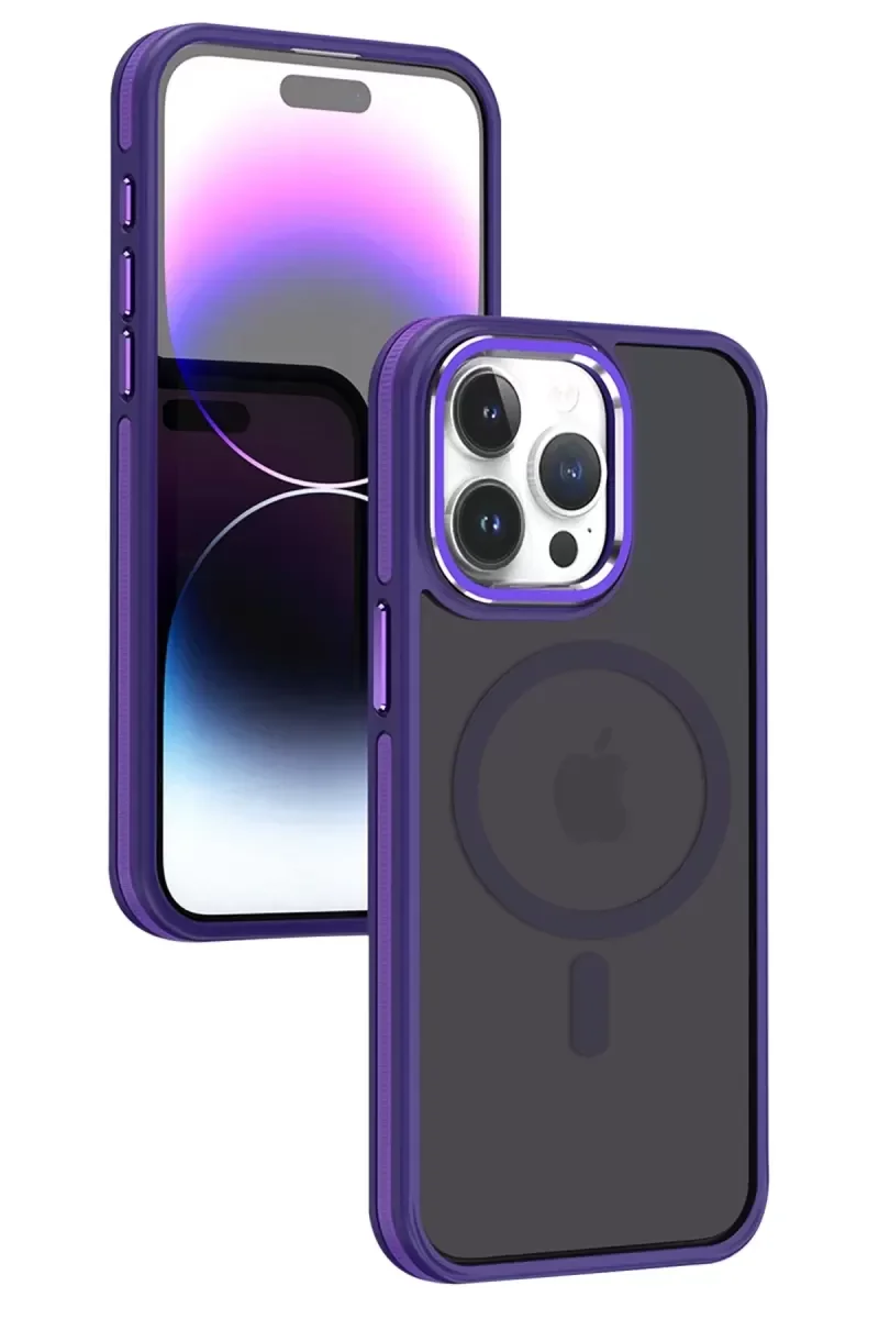iPhone 15 Pro Max ile Uyumlu Winner MagSafe Kılıf - Derin Mor, Darbe Koruyucu, Hediye Lensli