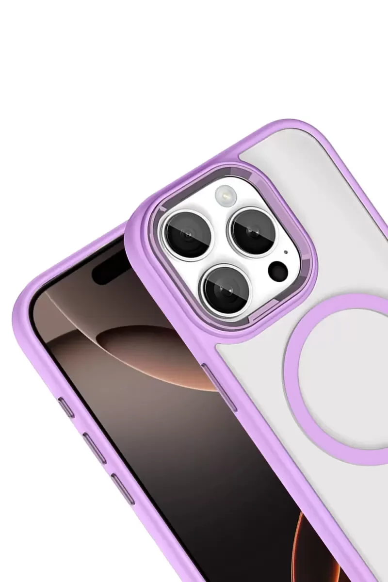iPhone 15 Pro Max ile Uyumlu Magsafe Kılıf - Lila, 360° Askeri Sınıf Koruma
