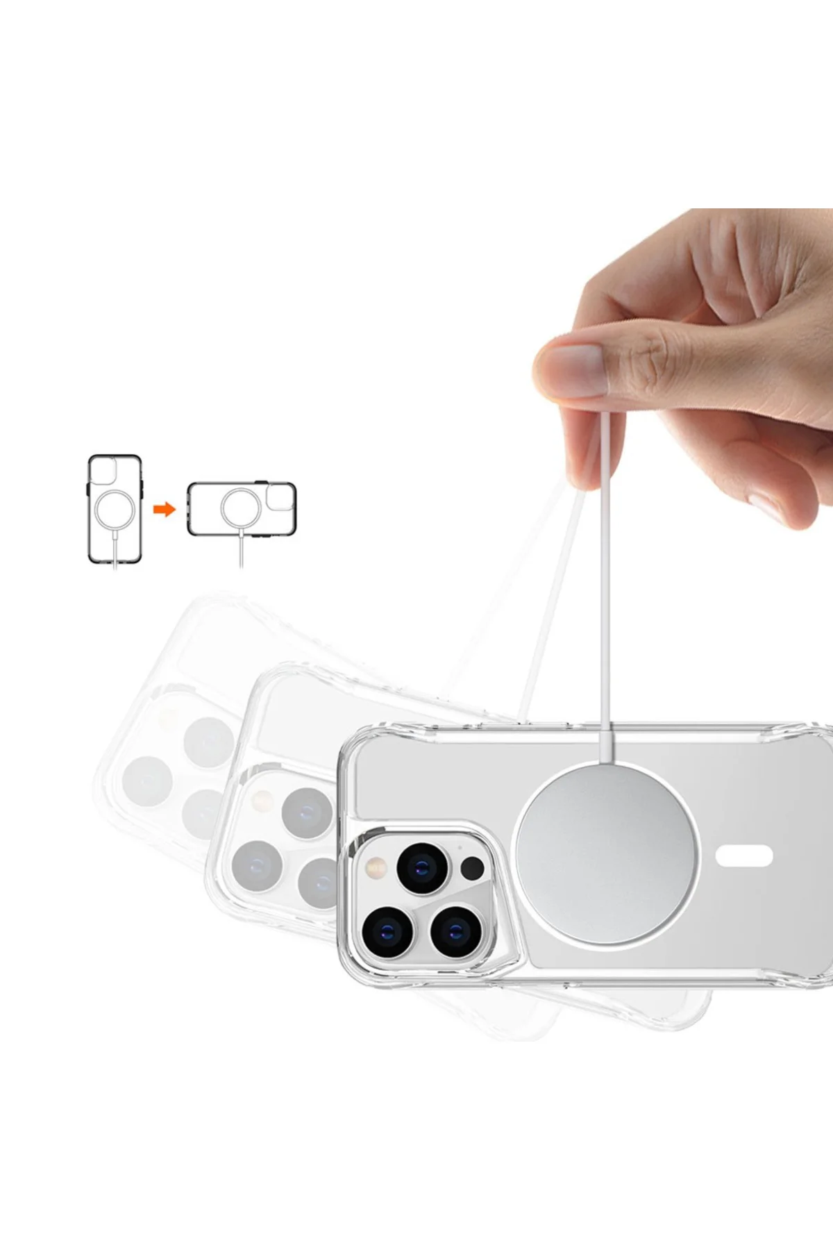 İphone 15 Pro Max Kılıf Şarj Özellikli  Magsafe Şeffaf Kapak