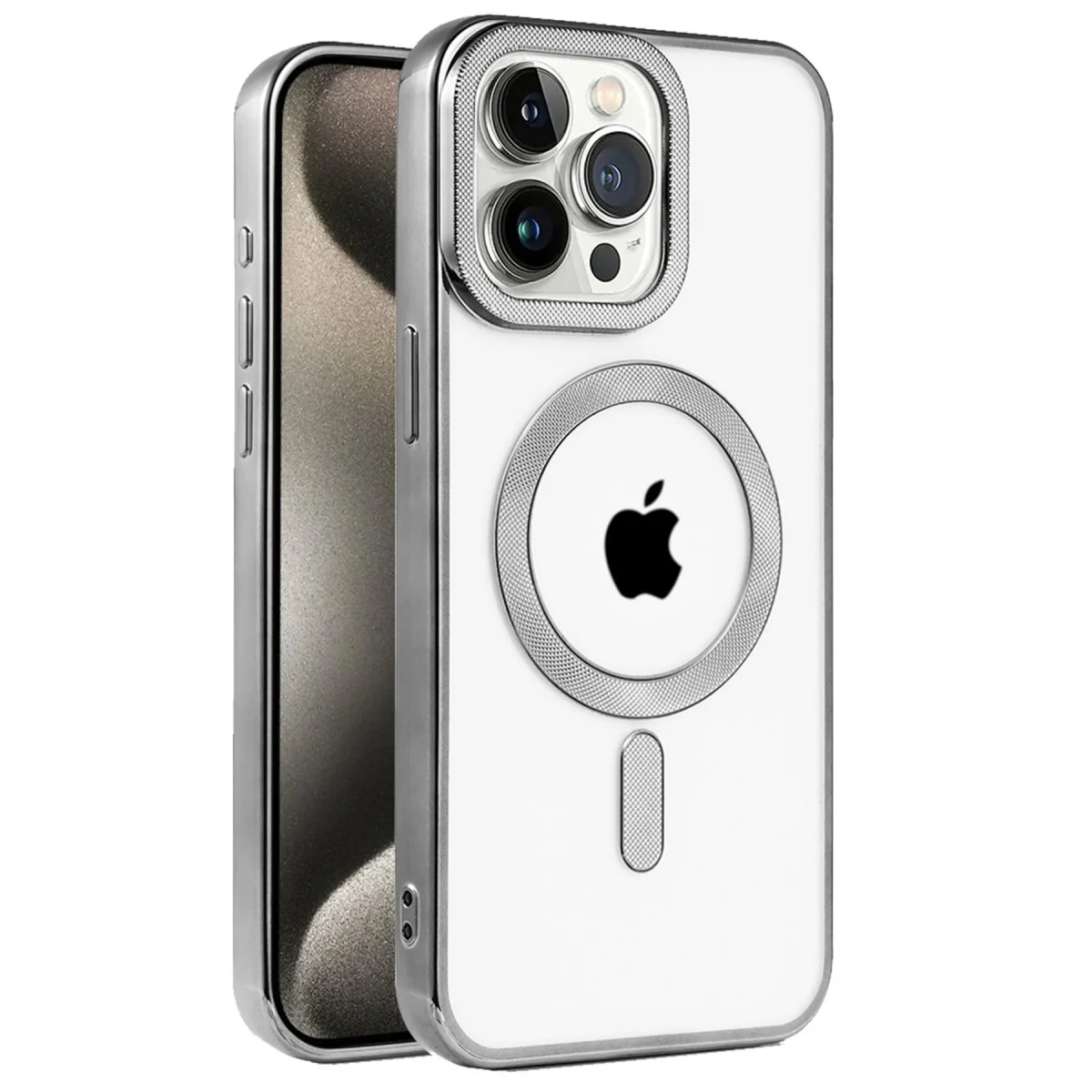iPhone 15 Pro Max Kronos Magsafe Kapak Titanyum Gri - Çizilmez ve Esnek Koruma