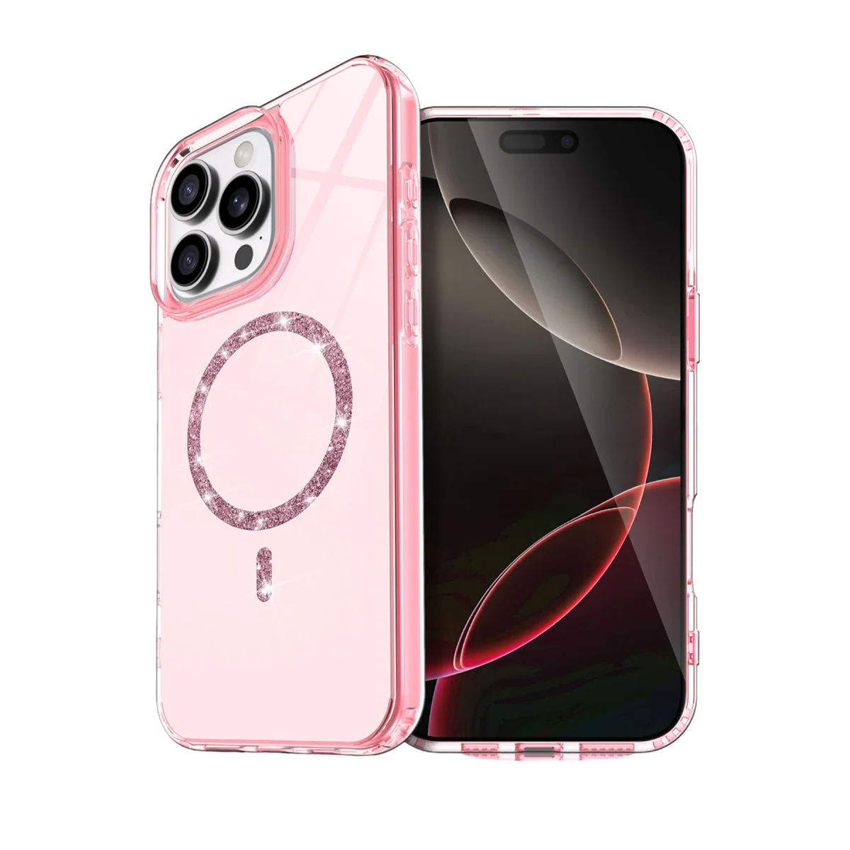 iPhone 15 Pro Max Live Diamond Magsafe Kapak - Pembe - Zamanla Sararmayan Kristal Görünümlü Darbe Emici Koruma