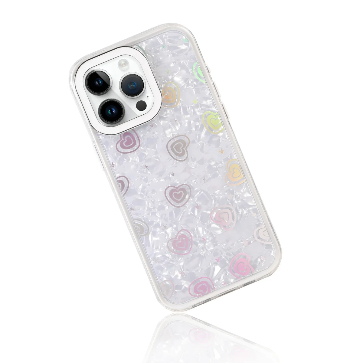 iPhone 15 Pro Max Lumi Desenli Kapak - Kristal Şeffaf ve Beyaz Tasarım