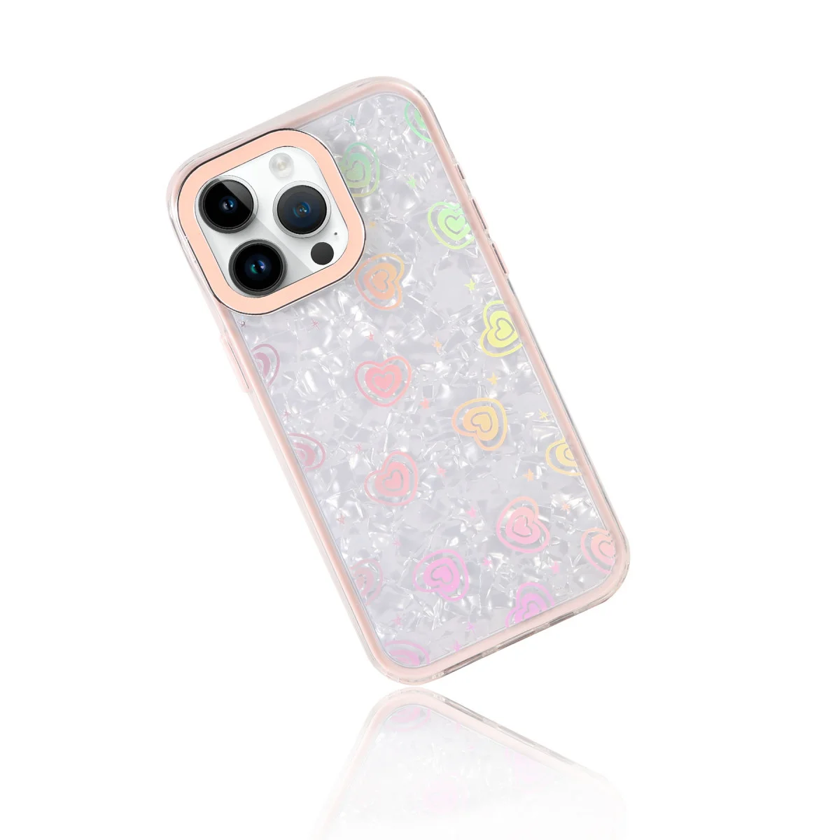 iPhone 15 Pro Max Lumi Desenli Kapak - Kristal Şeffaf Pembe Tasarım ve Güvenlik