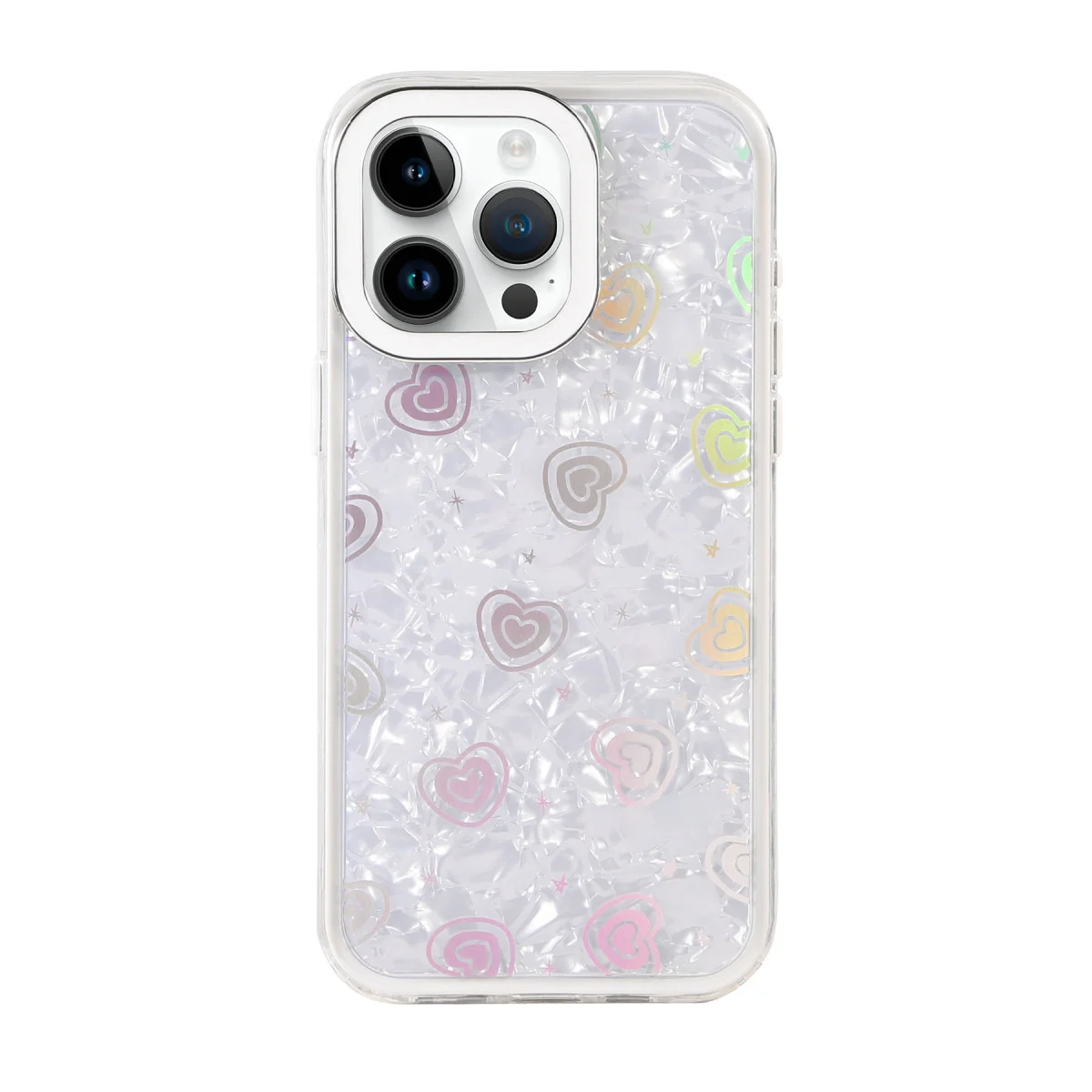 iPhone 15 Pro Max Lumi Desenli Kapak - Kristal Şeffaf ve Beyaz Tasarım