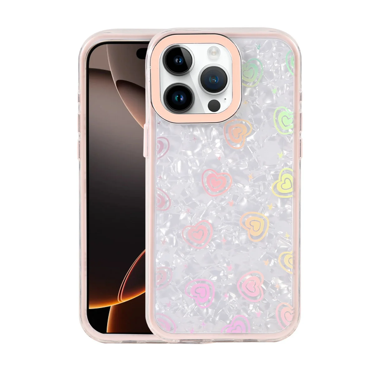 iPhone 15 Pro Max Lumi Desenli Kapak - Kristal Şeffaf Pembe Tasarım ve Güvenlik