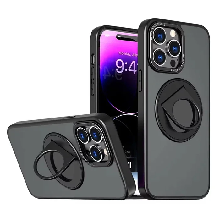 iPhone 15 Pro Max Magsafe Uyumlu Yüzük Standlı Manyetik Silikon Kılıf - Hızlı Kablosuz Şarj ve Çift Koruma