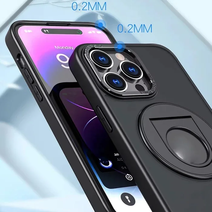 iPhone 15 Pro Max Magsafe Uyumlu Yüzük Standlı Manyetik Silikon Kılıf - Hızlı Kablosuz Şarj ve Çift Koruma