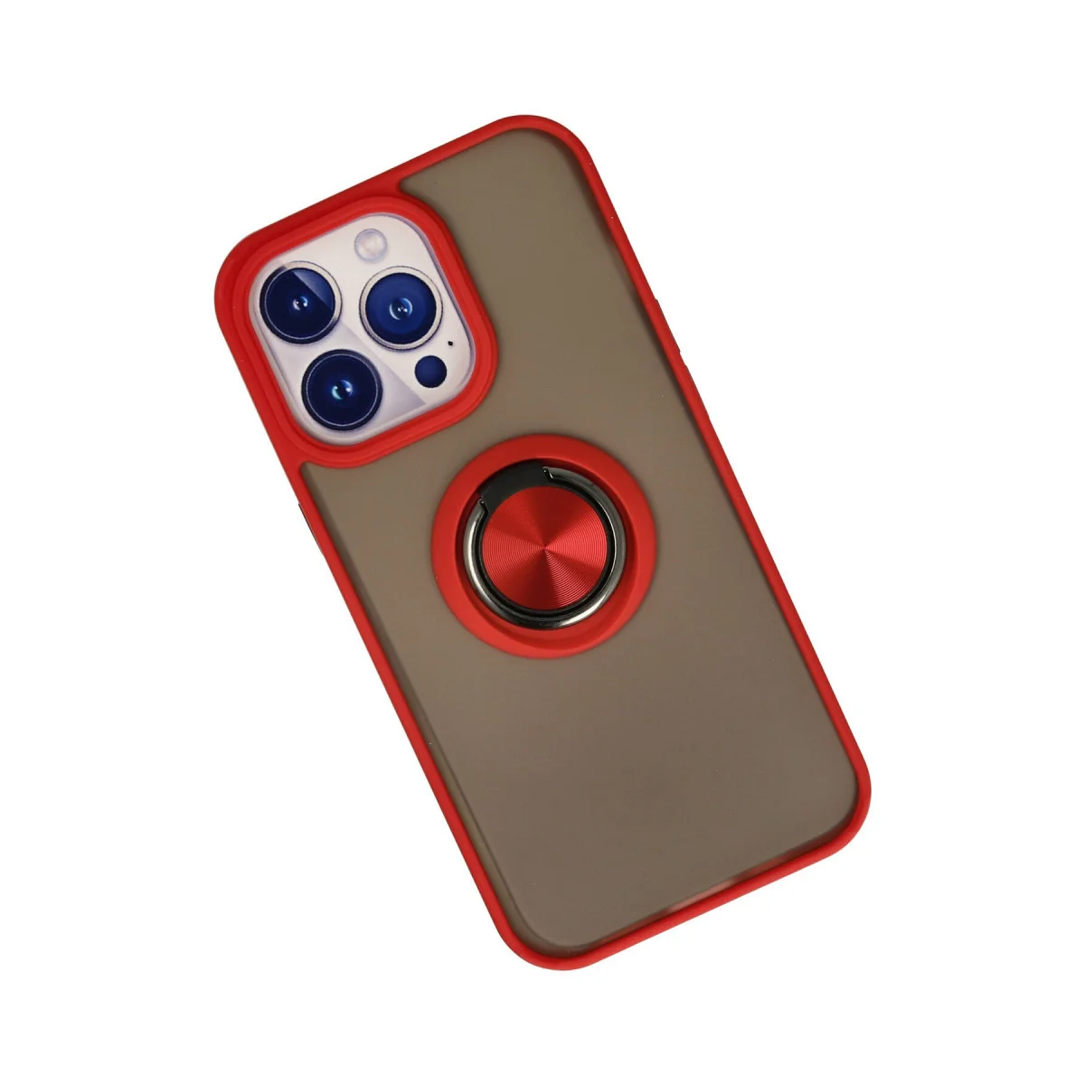 iPhone 15 Pro Max Montreal Yüzüklü Silikon Kılıf Kırmızı - 360° Koruma ve Metal Stand