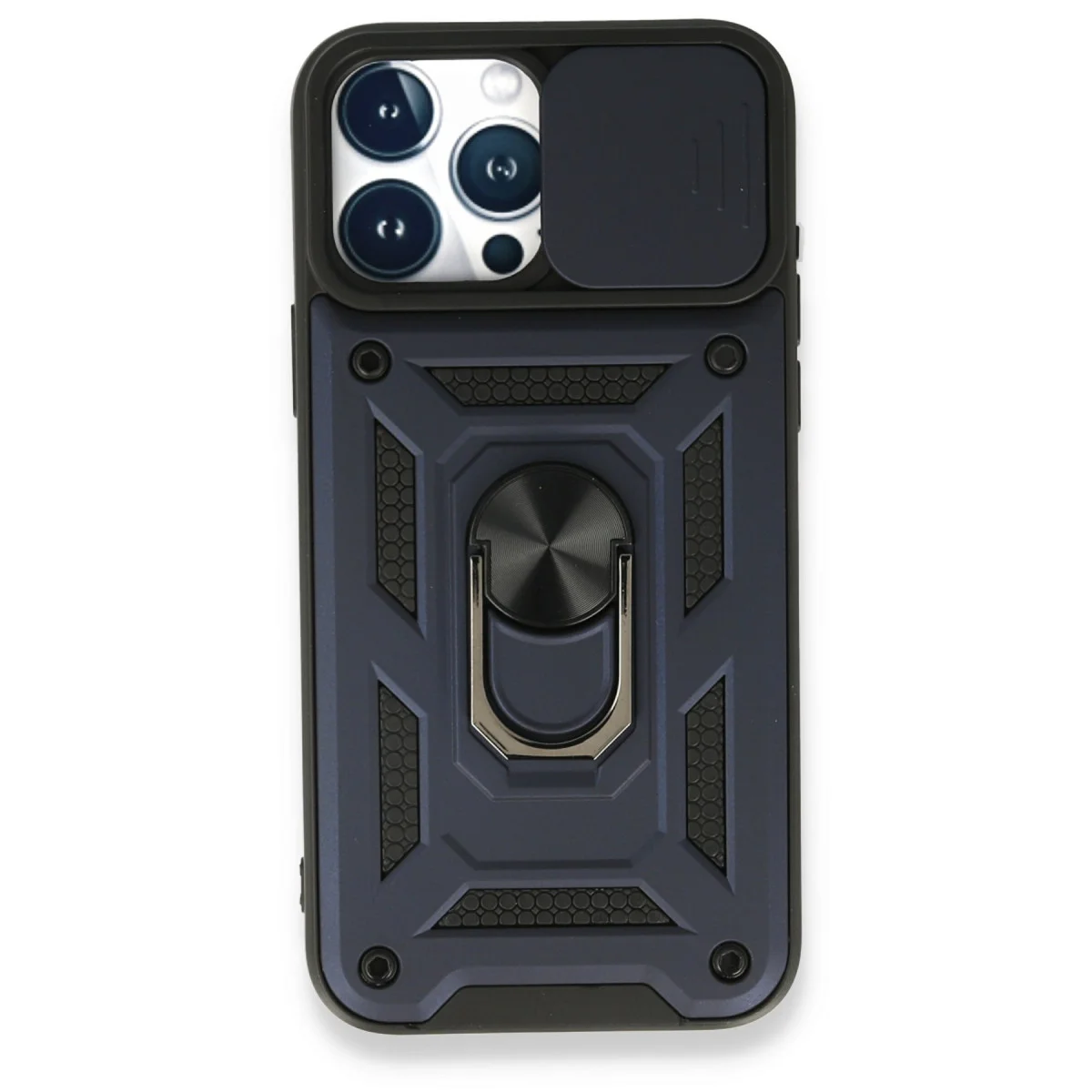 iPhone 15 Pro Max Pars Lens Yüzüklü Silikon Kılıf - Standlı & Lens Koruma