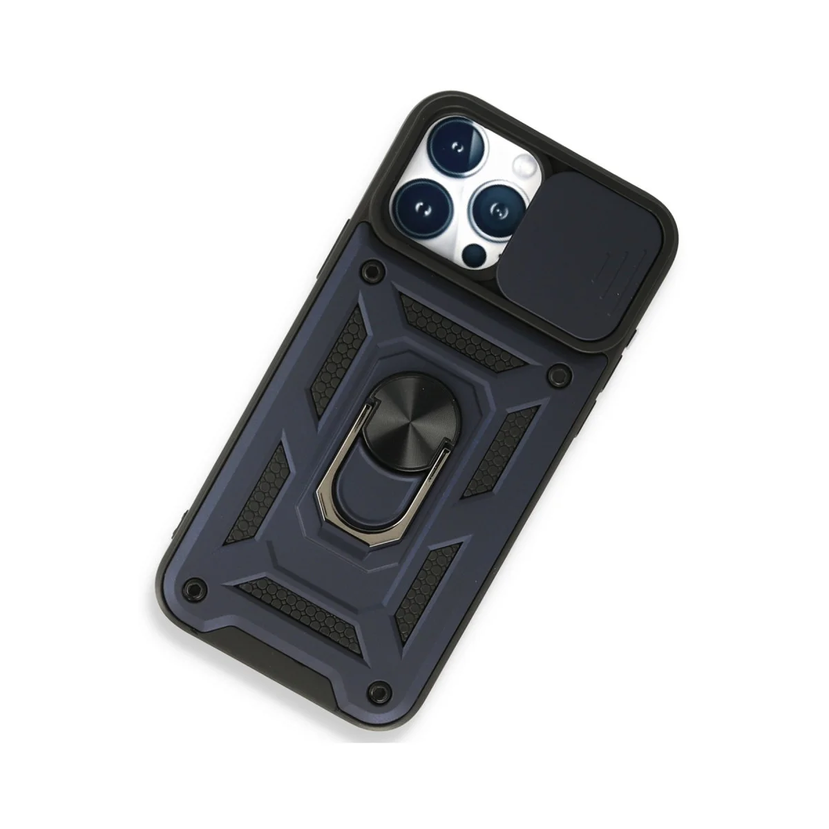 iPhone 15 Pro Max Pars Lens Yüzüklü Silikon Kılıf - Standlı & Lens Koruma