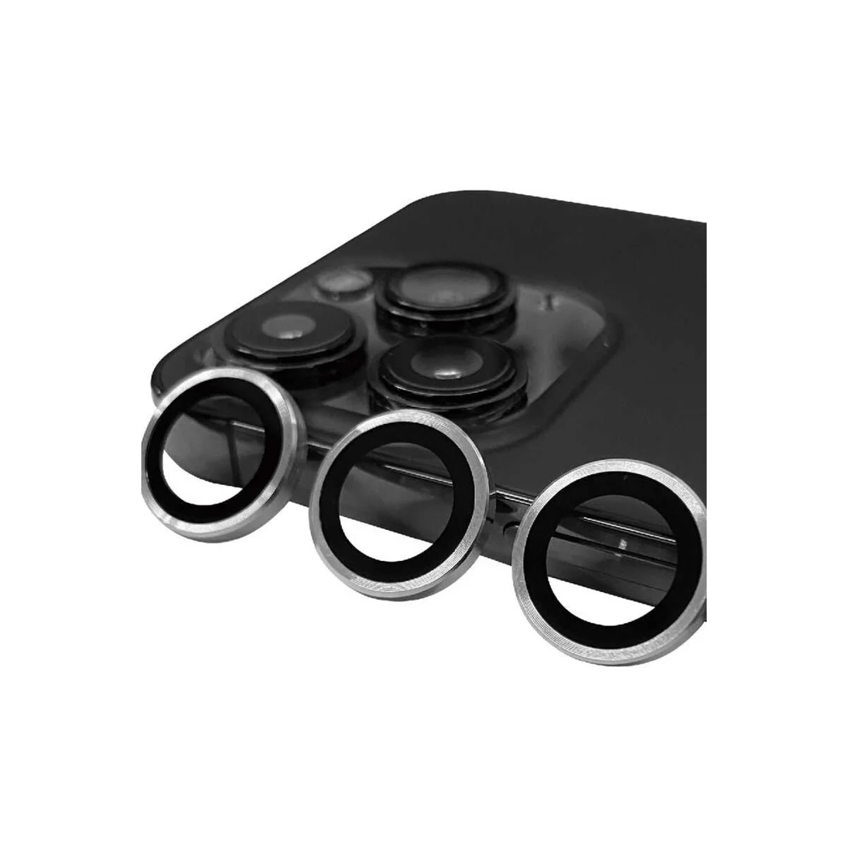 iPhone 15 Pro Max Raze Metal Kamera Lens - 3D HD Gümüş Tempered Cam Koruyucu