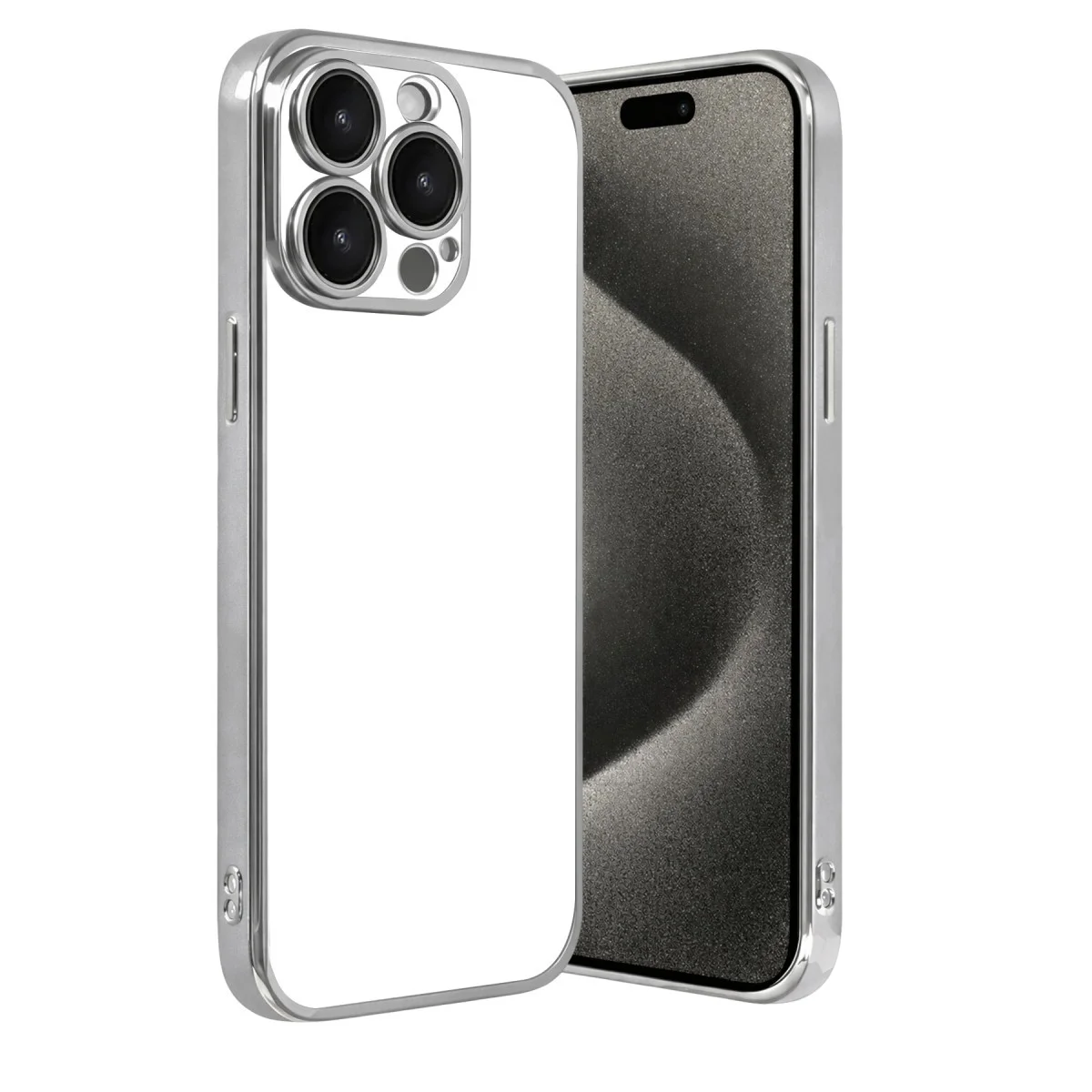 iPhone 15 Pro Max Razer Lensli Silikon Kılıf - Gümüş Rengi Yüksek Korumalı Estetik TPU Kılıf