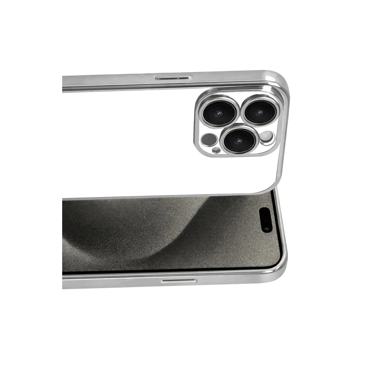 iPhone 15 Pro Max Razer Lensli Silikon Kılıf - Gümüş Rengi Yüksek Korumalı Estetik TPU Kılıf