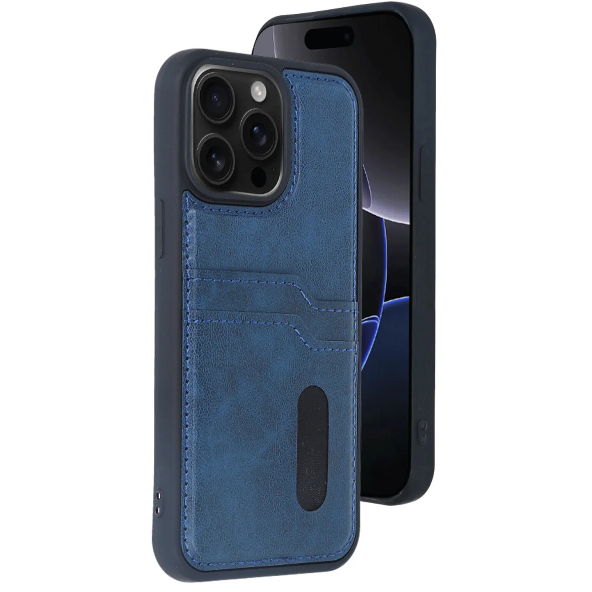 iPhone 15 Pro Max Sara Kartvizitli Deri Kılıf - Lacivert
