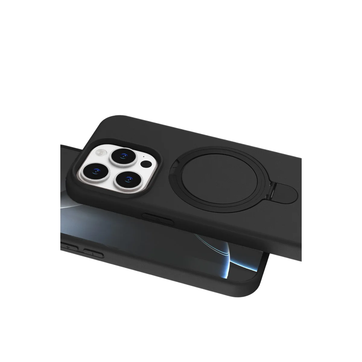 iPhone 15 Pro Max Siyah Magsafe Standlı Kapak - Regal Tasarım