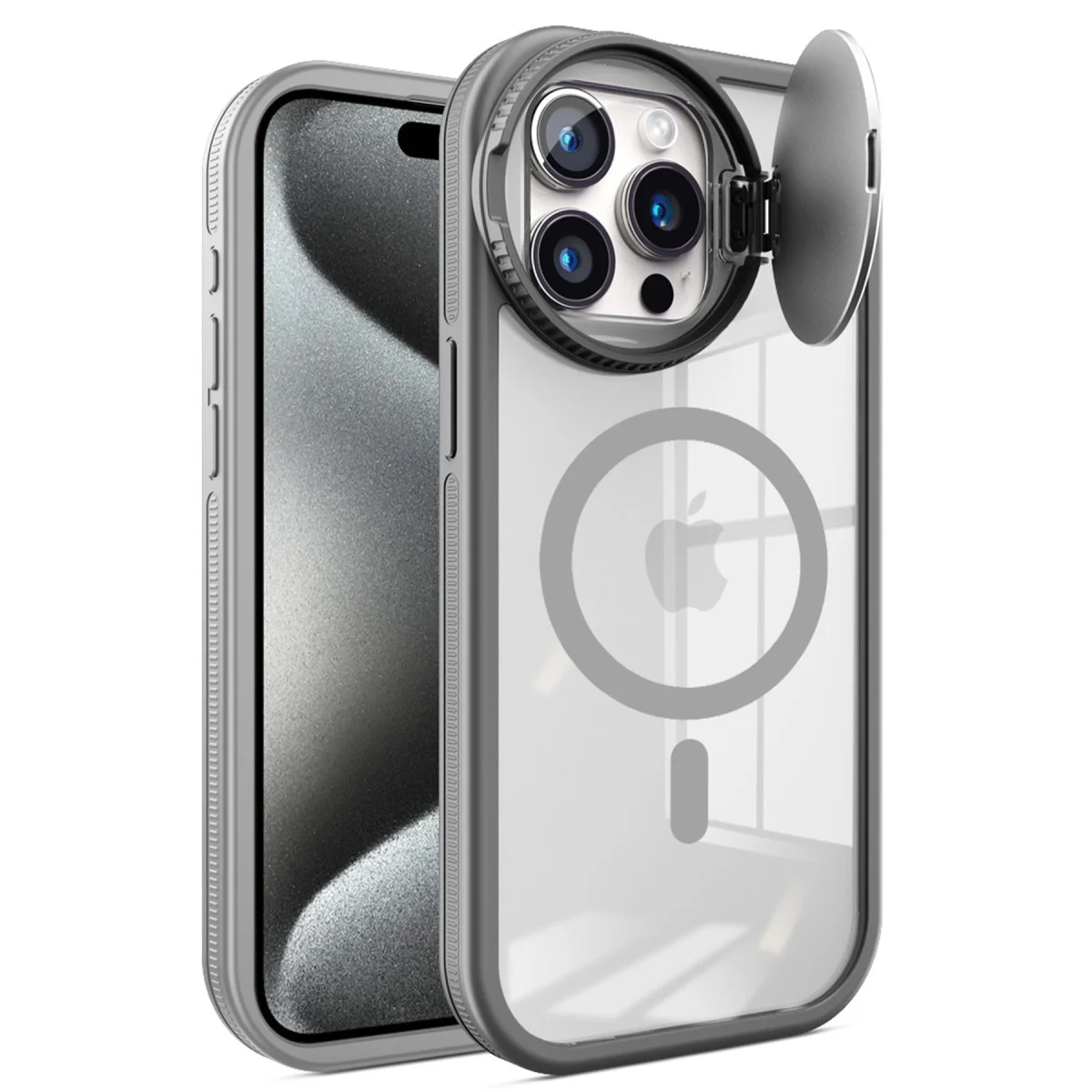 iPhone 15 Pro Max Teleskop Lens Magsafe Silikon Kapak - Titan Gri