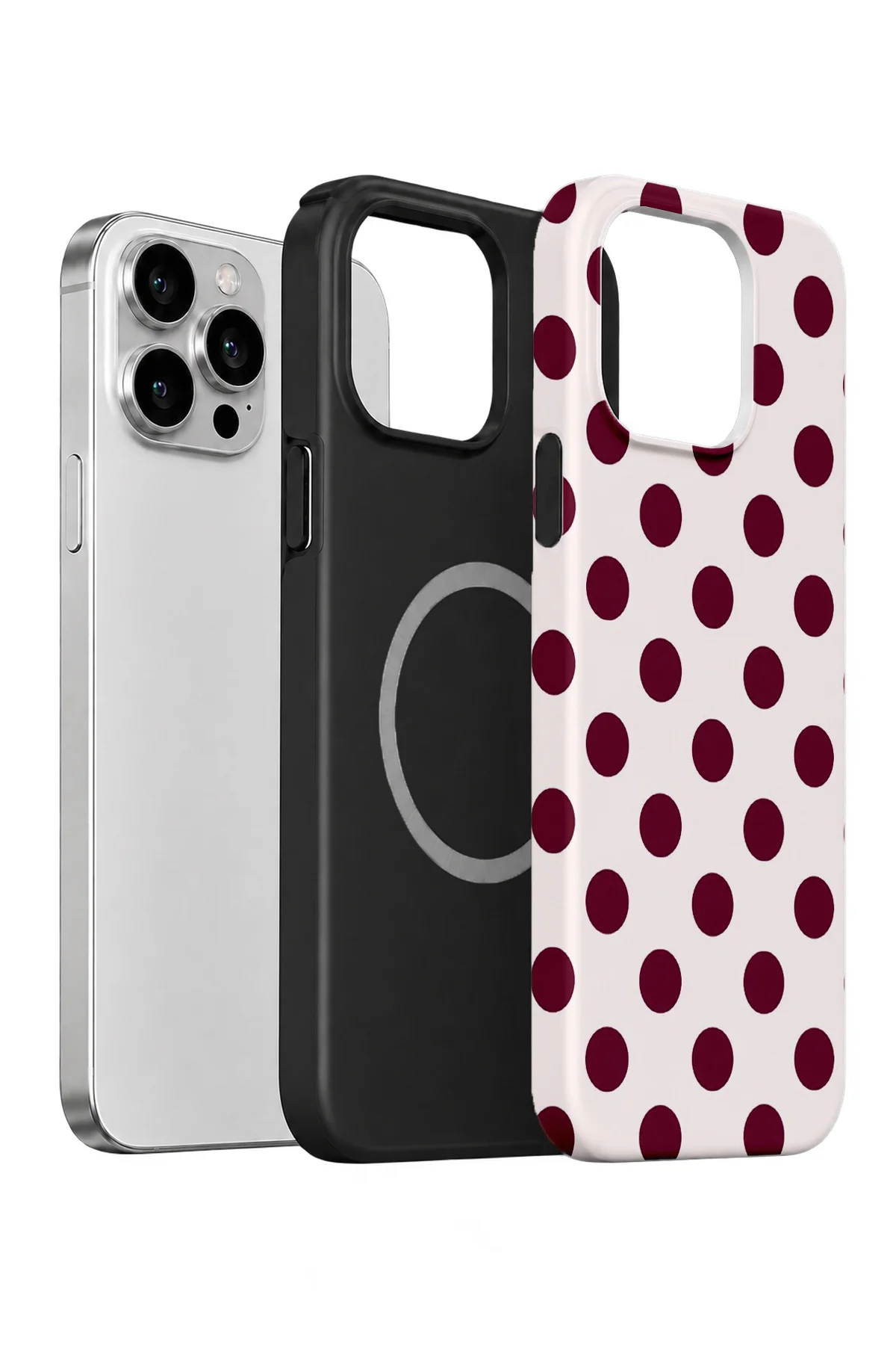 iPhone 15 Pro Max Vorian MagSafe Çift Katmanlı Beyaz Bordo Puantiye Kılıf iPhone 15 Pro Max Vorian MagSafe Çift Katmanlı Beyaz Bordo Puantiye Kılıf - Görsel 2