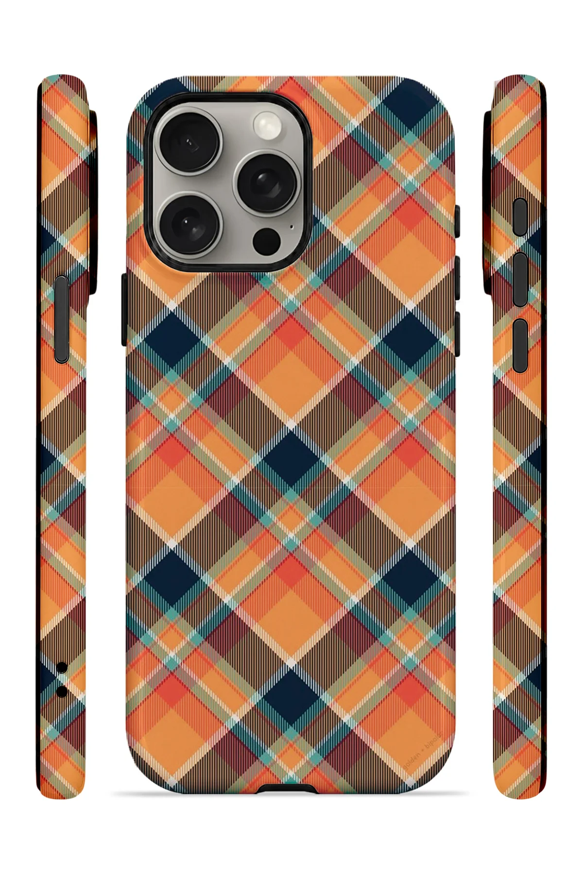 iPhone 15 Pro Max Vorian Çift Katmanlı Turuncu Lacivert Ekose Kılıf iPhone 15 Pro Max Vorian Çift Katmanlı Turuncu Lacivert Ekose Kılıf - Görsel 3