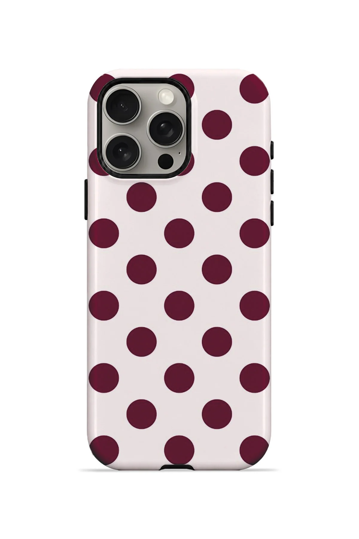 iPhone 15 Pro Max Vorian MagSafe Çift Katmanlı Beyaz Bordo Puantiye Kılıf iPhone 15 Pro Max Vorian MagSafe Çift Katmanlı Beyaz Bordo Puantiye Kılıf