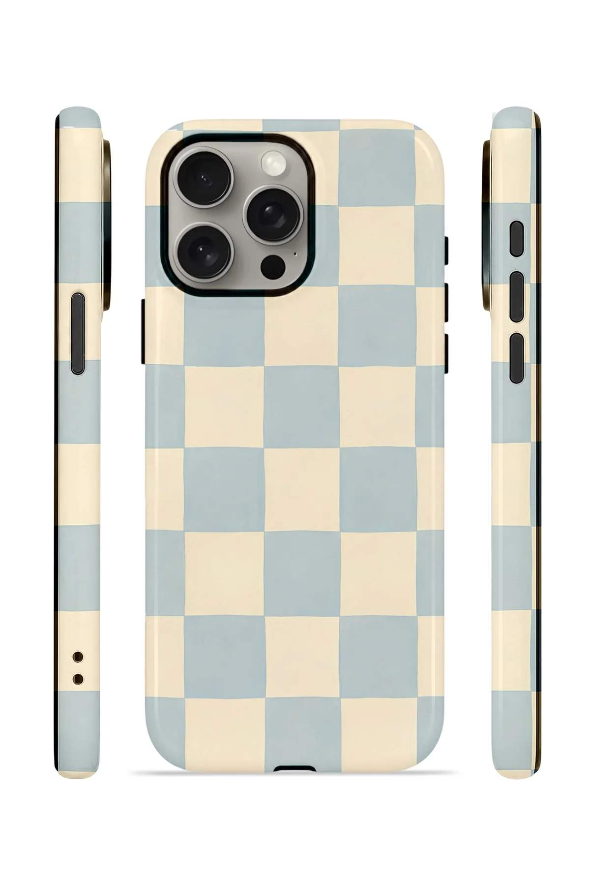 iPhone 15 Pro Max Vorian Çift Katmanlı Kılıf Powder Blue Checker