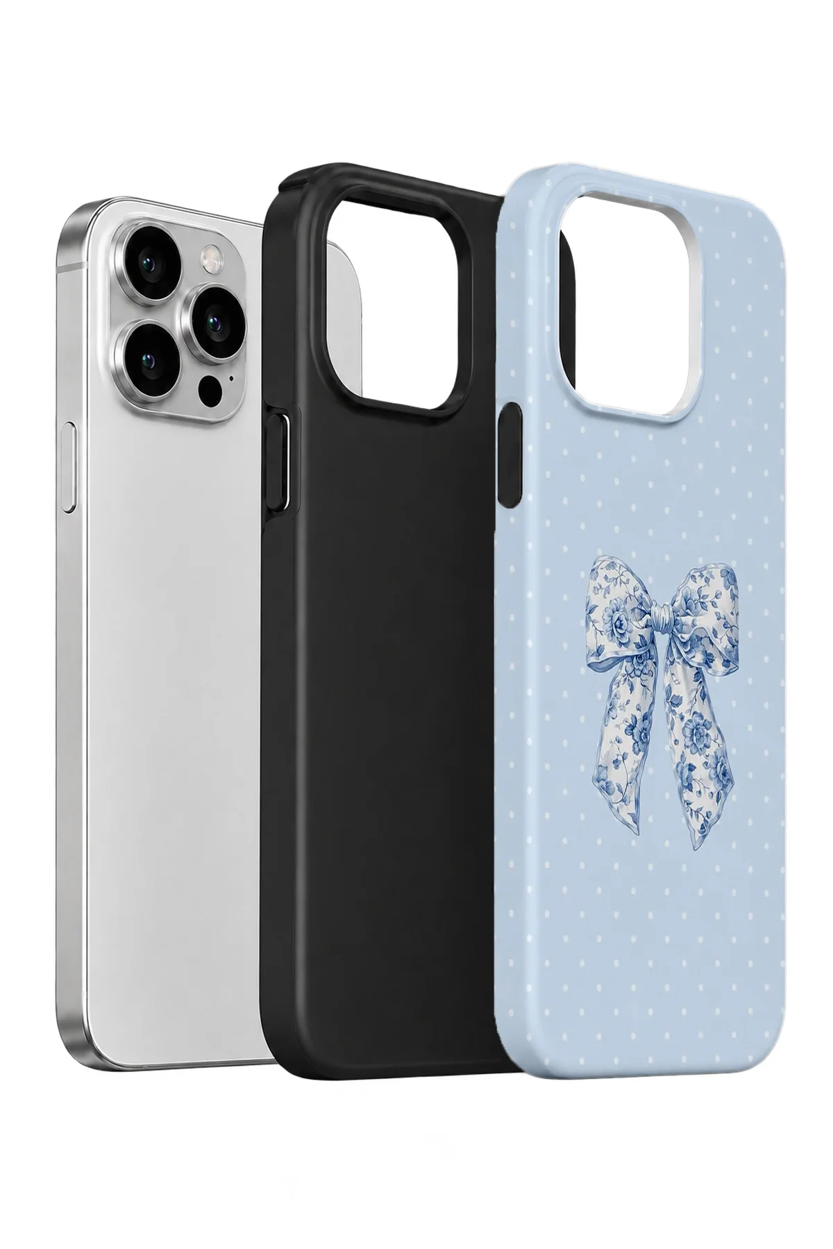 iPhone 15 Pro Max Vorian Çift Katmanlı Blue Toile Bow Kılıf - Görsel 2