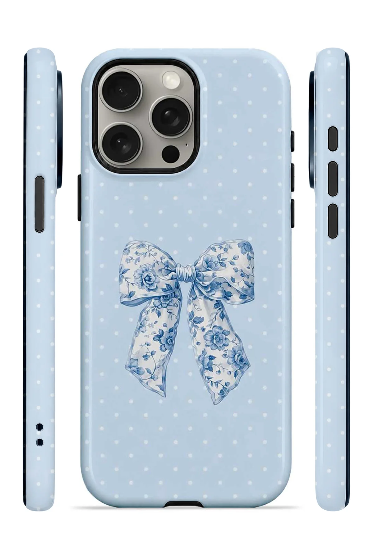 iPhone 15 Pro Max Vorian Çift Katmanlı Blue Toile Bow Kılıf - Görsel 3