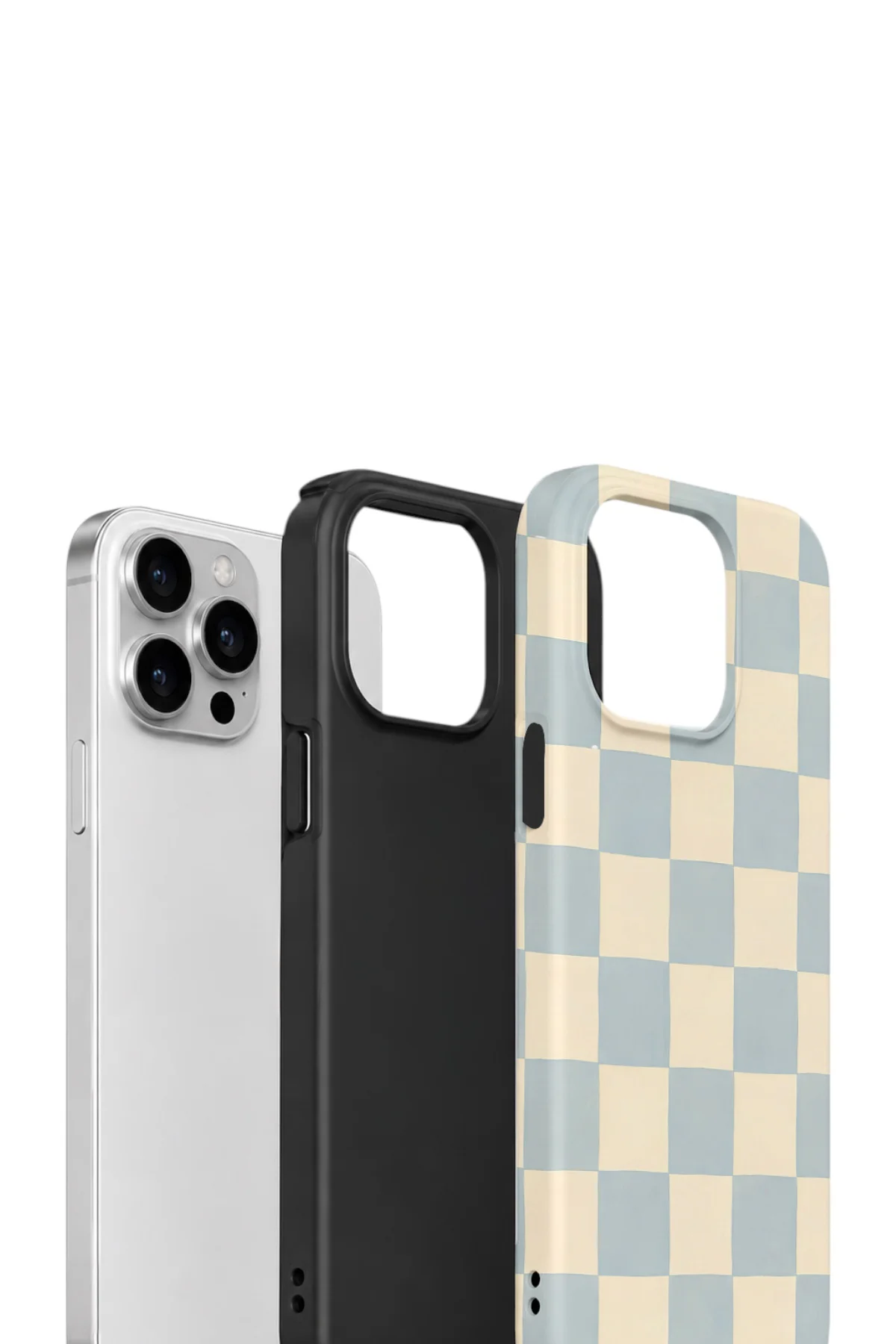 iPhone 15 Pro Max Vorian Çift Katmanlı Kılıf Powder Blue Checker