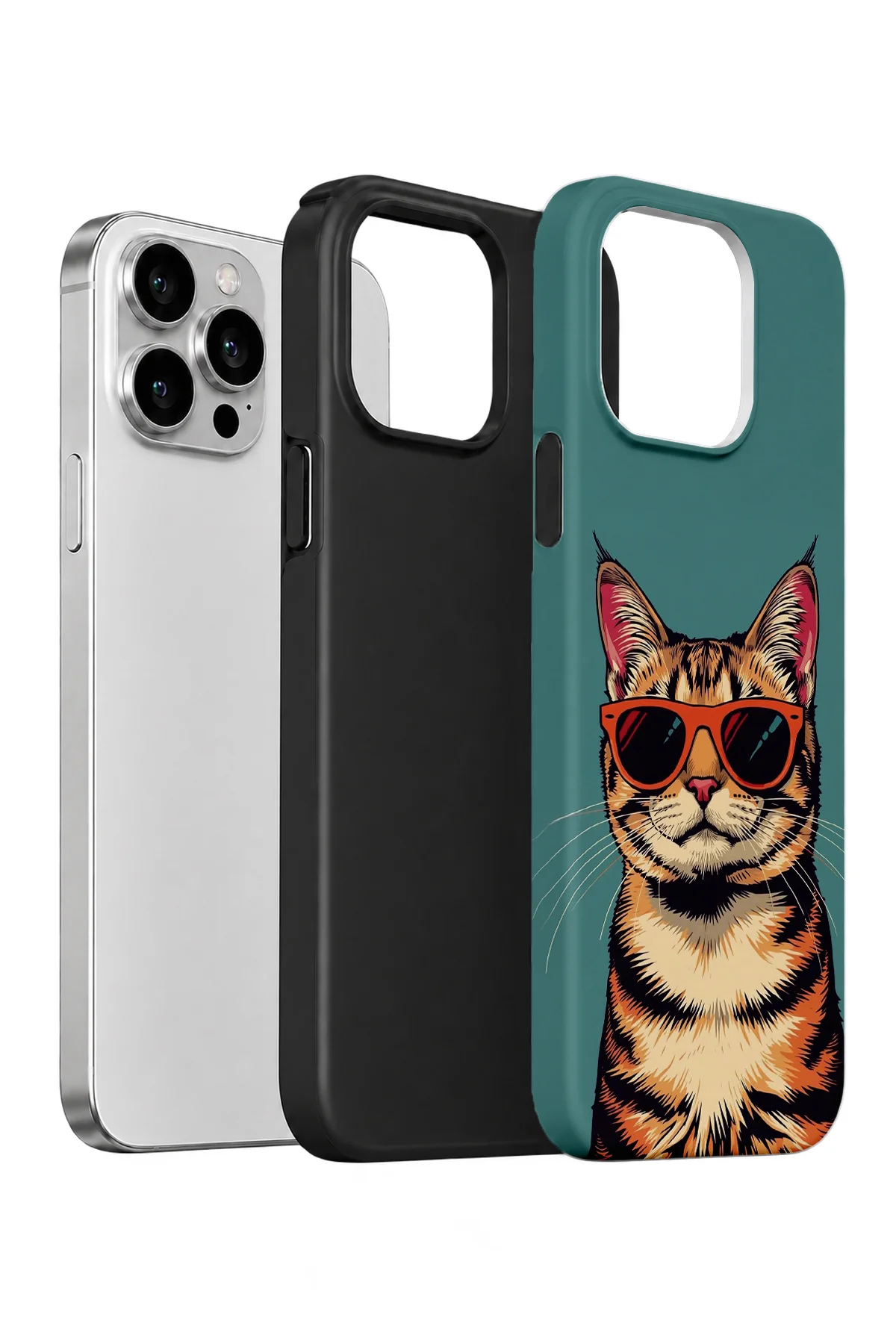 iPhone 15 Pro Max Vorian Çift Katmanlı Gözlüklü Cool Kedi Kılıf - Görsel 2