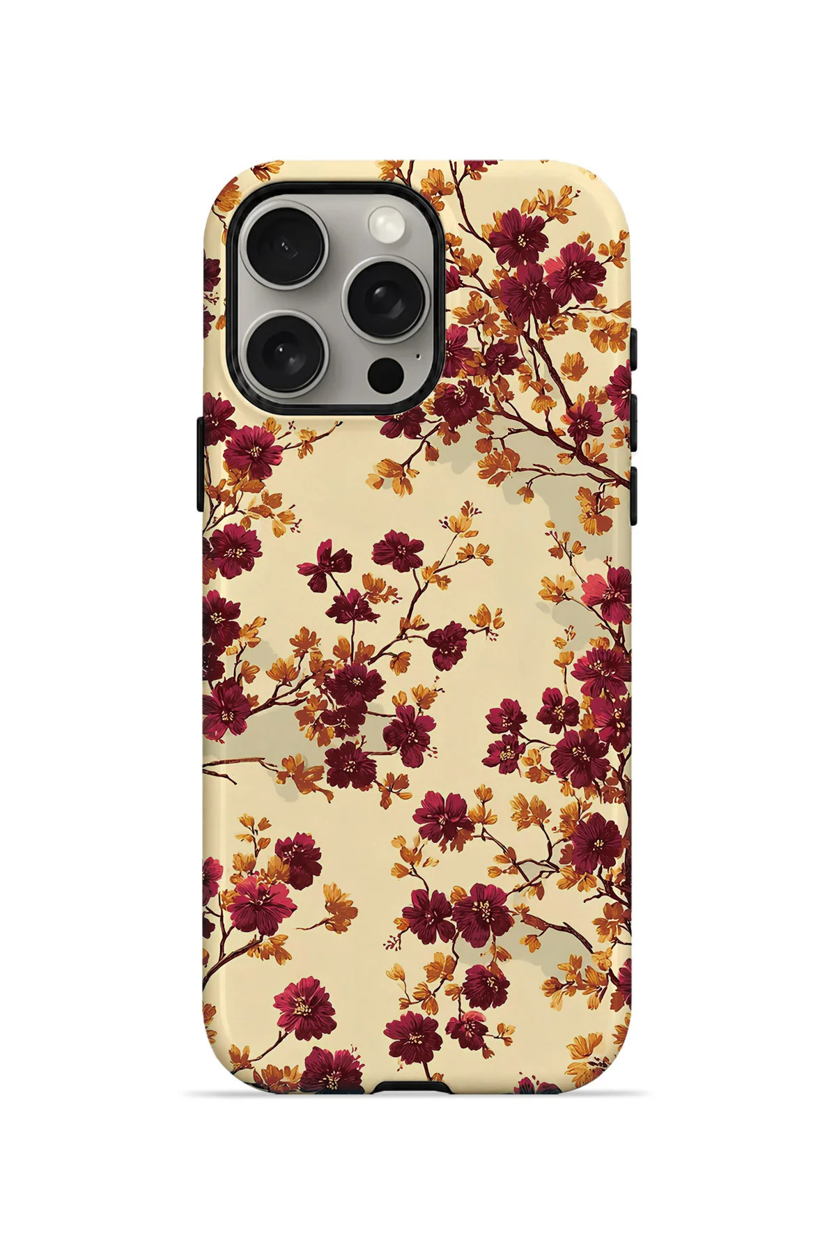 iPhone 15 Pro Max Vorian Çift Katmanlı Bordo Kır Çiçeği Kılıf iPhone 15 Pro Max Vorian Çift Katmanlı Bordo Kır Çiçeği Kılıf