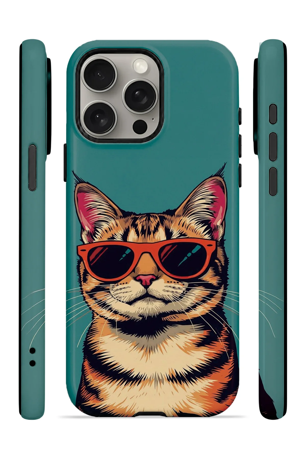iPhone 15 Pro Max Vorian Çift Katmanlı Gözlüklü Cool Kedi Kılıf - Görsel 3