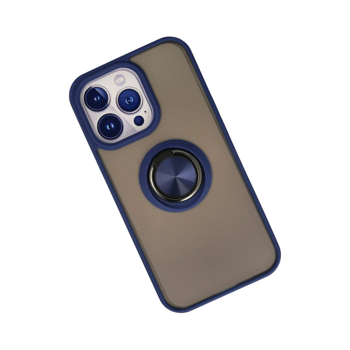 iPhone 15 Pro Montreal Stil Silikon Kılıf - Lacivert - Standlı & Darbe Korumalı