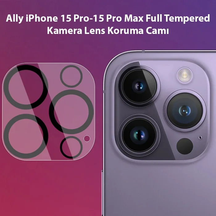 iPhone 15 Pro & Pro Max Kamera Lens Koruma Camı - Full Tempered Cam (5775)