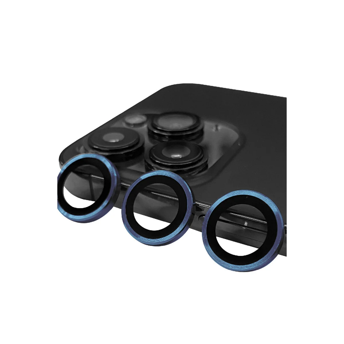 iPhone 15 Pro Raze Metal Kamera Lens Koruyucu - Tempered Cam & 3D HD (Lacivert)