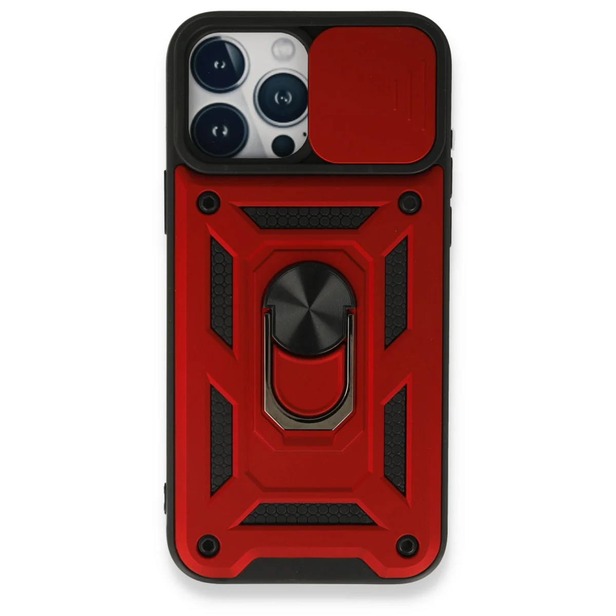 iPhone 15 Pro Silikon Kılıf Kamera Korumalı Stand - Kırmızı