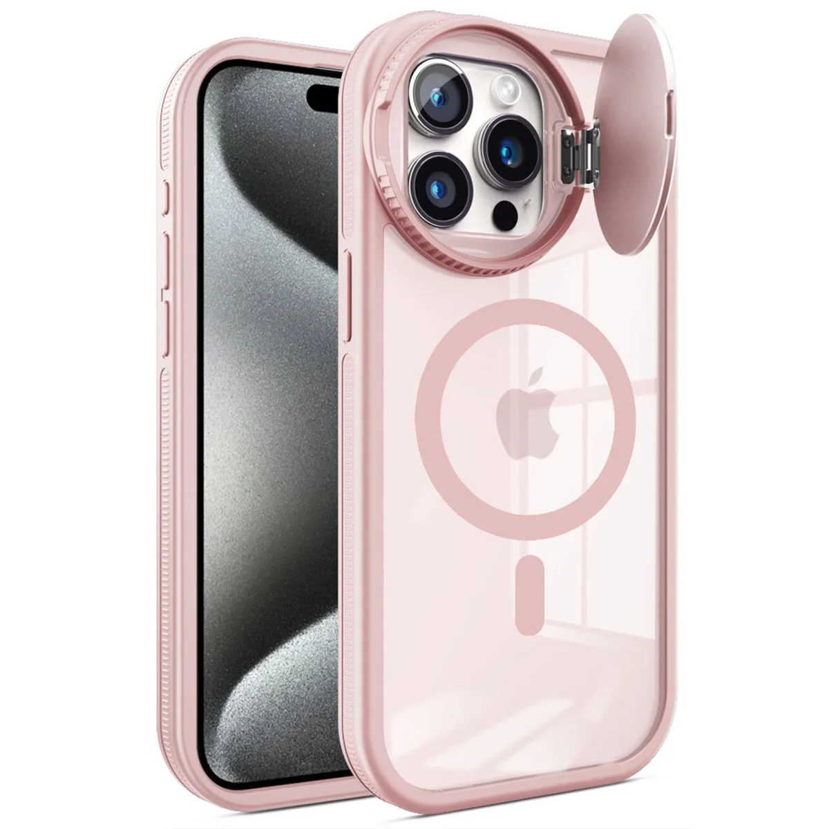 iPhone 15 Pro Teleskop Lens Magsafe Silikon Kapak - Pembe