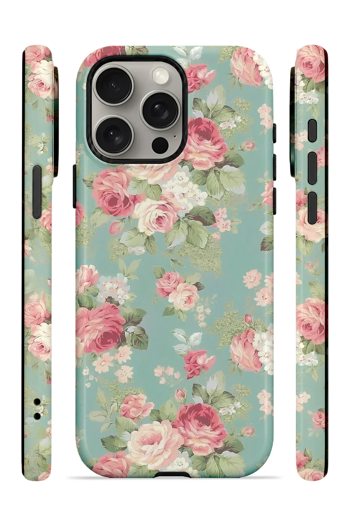 iPhone 15 Pro Vorian Çift Katmanlı Mint Pembe Gül Kılıf - Görsel 3