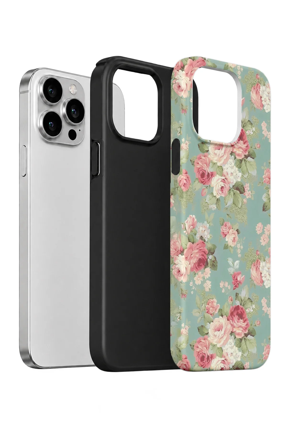 iPhone 15 Pro Vorian Çift Katmanlı Mint Pembe Gül Kılıf - Görsel 2