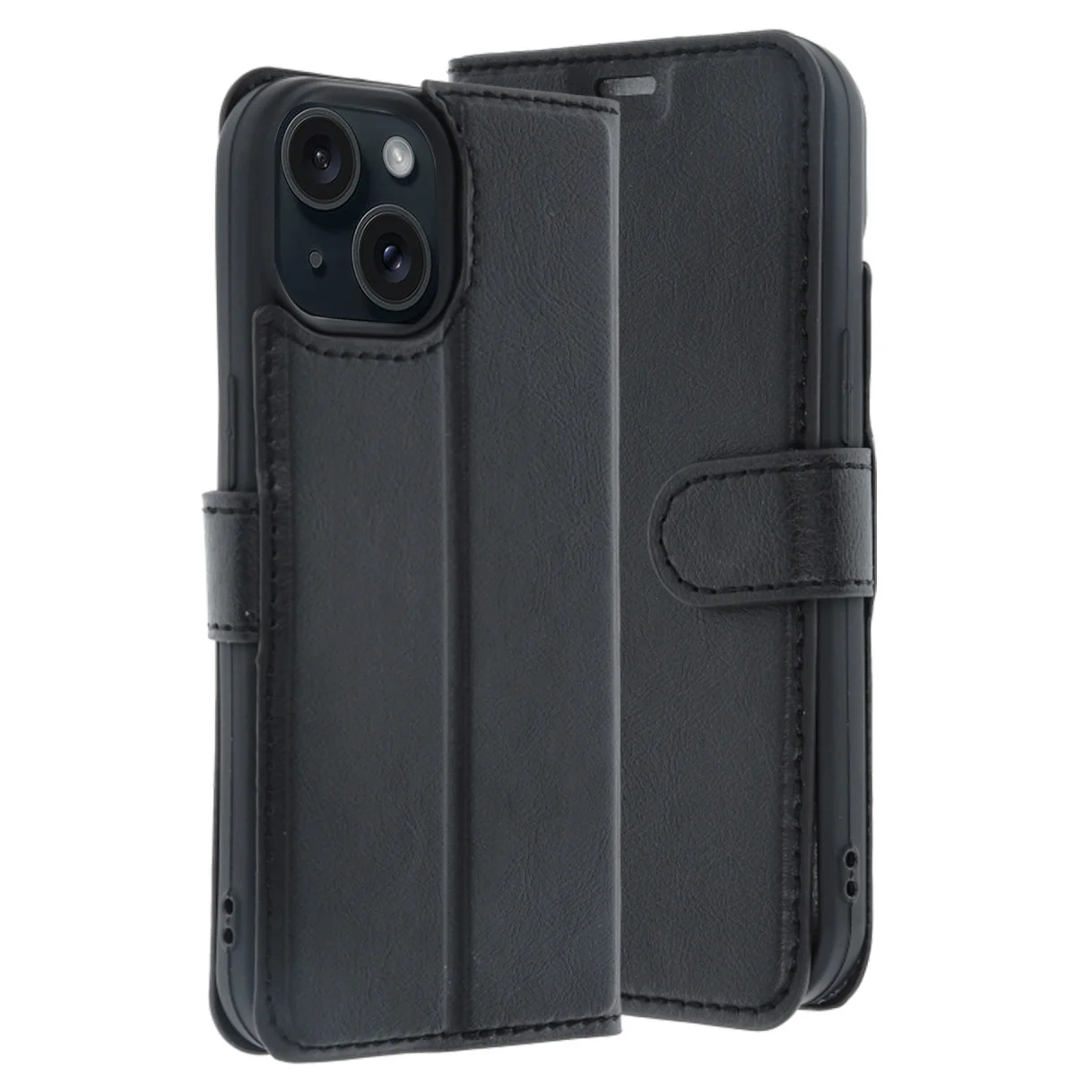 iPhone 15 Trend S Plus Kapaklı Kılıf - Siyah, Ergonomik Stand ve Cüzdan Fonksiyonu