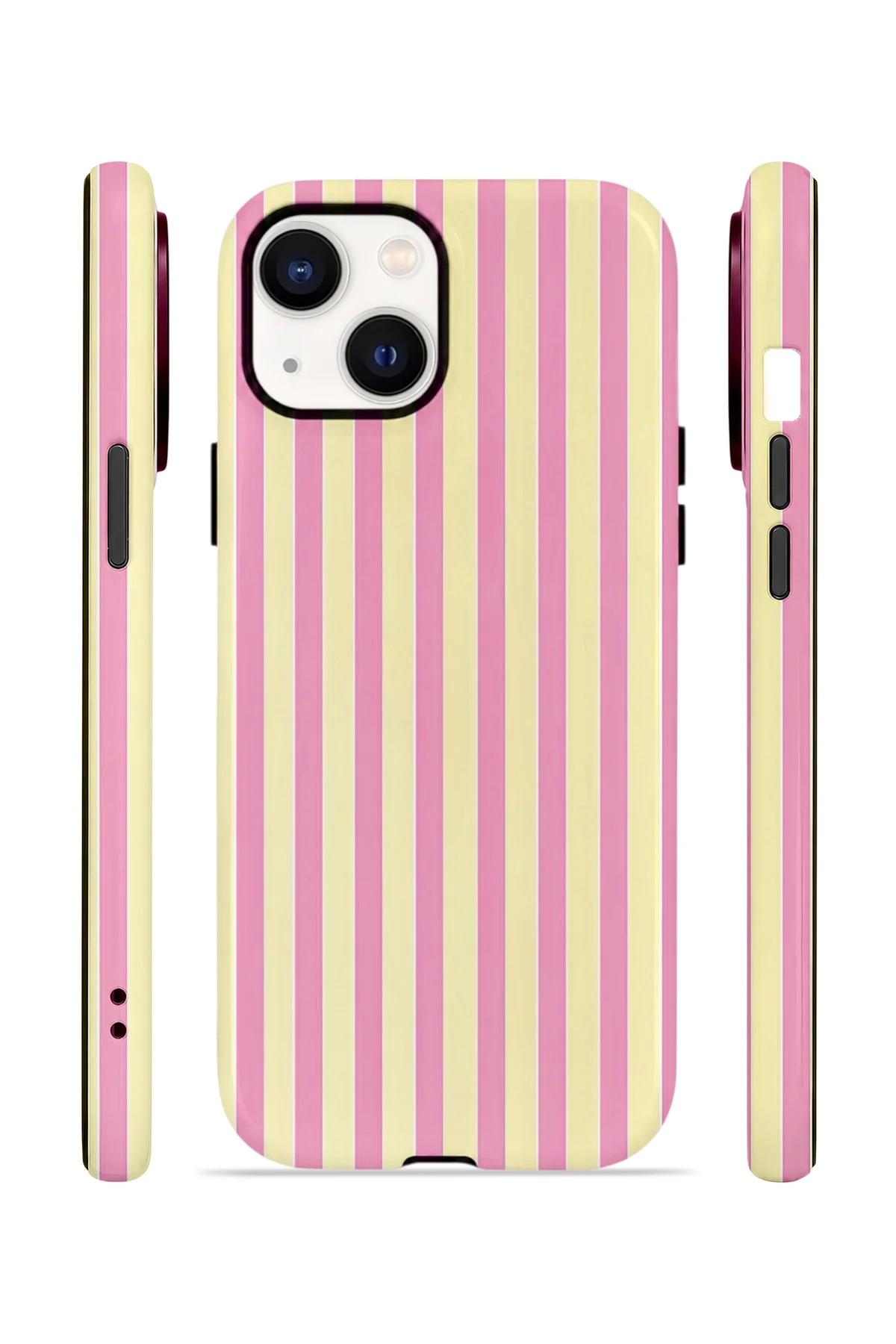 iPhone 15 Vorian Çift Katmanlı Kılıf Pink Lemon Pinstripe