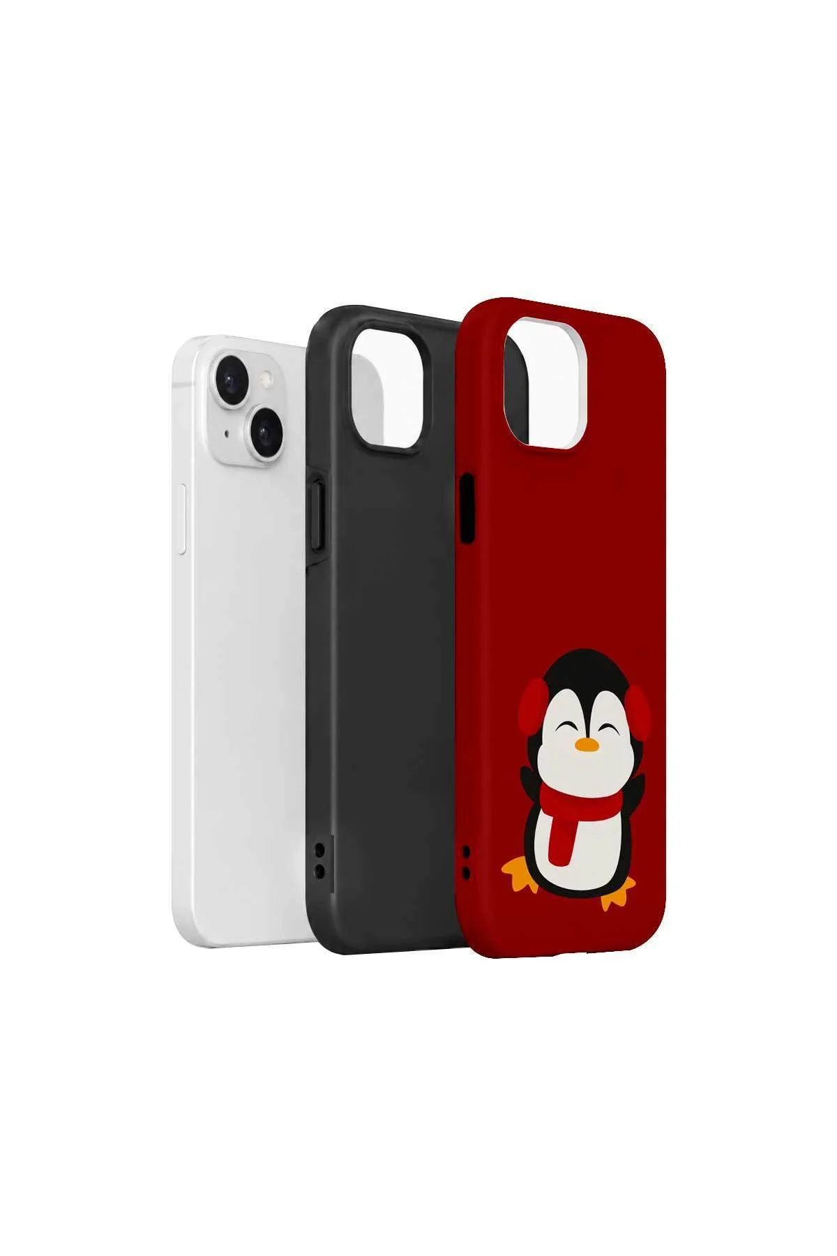 iPhone 15 Vorian Çift Katmanlı Kırmızı Penguenli Kılıf - Görsel 2