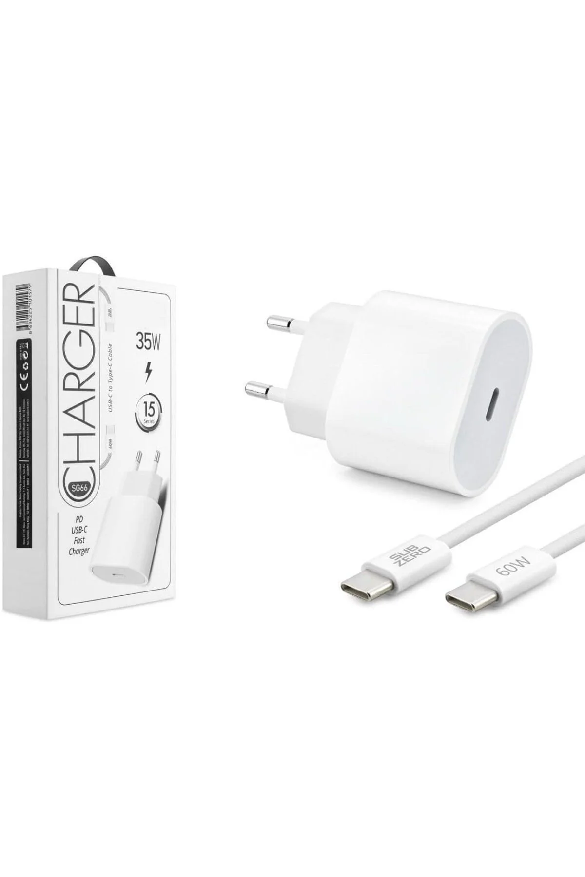 İphone 15/15Plus/15Pro Max SG66 35W Pd Type-C to Type-C Şarj Seti Kafa + Kablo Set 7345