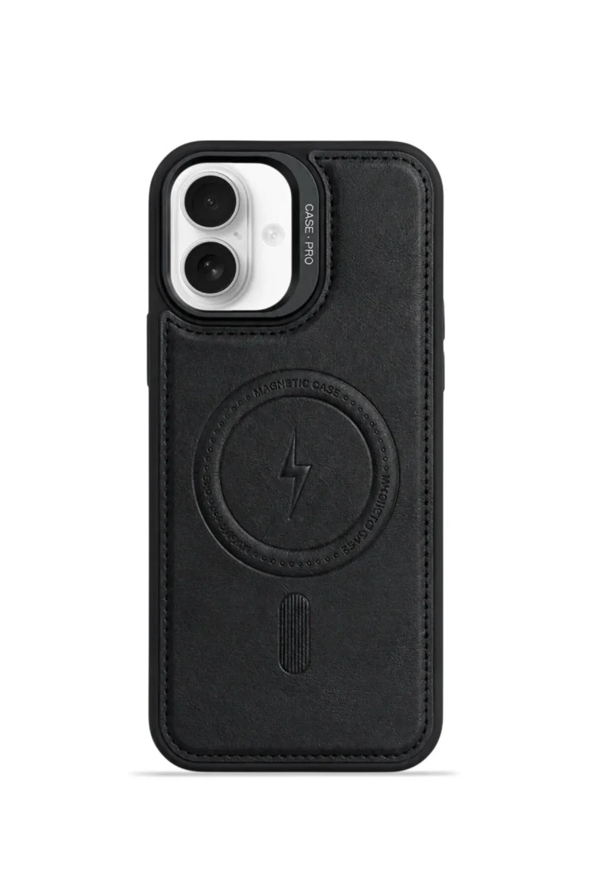 iPhone 16 GripStand MagSafe Deri Kılıf Siyah